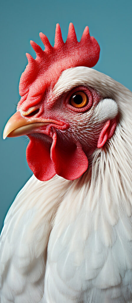 A rooster stands in a farm, looking at the camera generated by AI